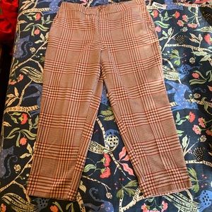 Pink and Red Plaid Pull-on Cropped Ankle Pants